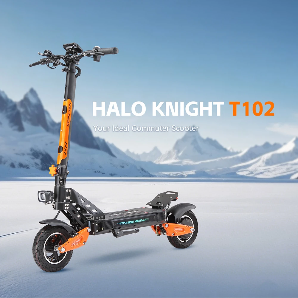 Trottinette électrique Halo Knight T102, moteur 1200 W, batterie 52 V 21 Ah, pneus 10 pouces, vitesse maximale 50 km/h, autonomie 45 km, doubles freins à disque, doubles suspensions