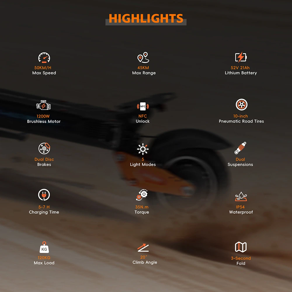 Trottinette électrique Halo Knight T102, moteur 1200 W, batterie 52 V 21 Ah, pneus 10 pouces, vitesse maximale 50 km/h, autonomie 45 km, doubles freins à disque, doubles suspensions