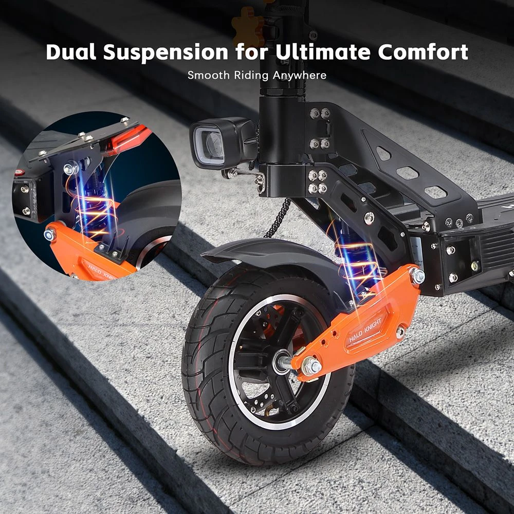 Trottinette électrique Halo Knight T102, moteur 1200 W, batterie 52 V 21 Ah, pneus 10 pouces, vitesse maximale 50 km/h, autonomie 45 km, doubles freins à disque, doubles suspensions