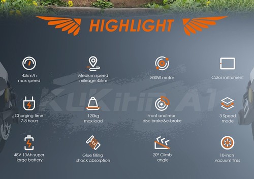 Kukirin A1 Folding Electric Scooter, 800W Motor, 48V 13Ah Battery, 10 inch Vacuum Tire, 45km/h Max Speed, 45km Range, Front & Rear Disc Brake, Front & Rear Shock Absorption