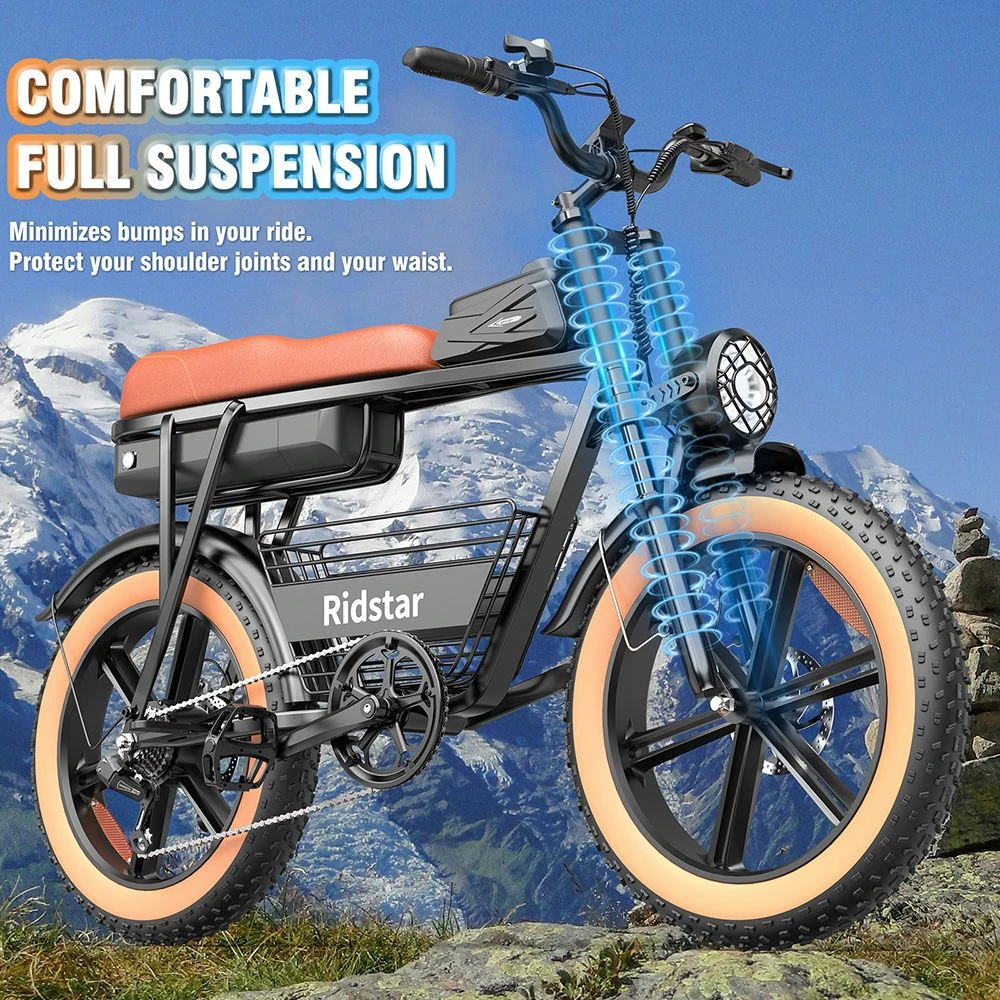 Ridstar CR20 Electric Bike, 1000W Motor, 48V 20Ah Battery, 20*4.0 inch Fat Tires, 48km/h Max Speed, 70km Max Range, Front & Rear Mechanical Disc Brakes, Shimano 7-speed, LCD Display