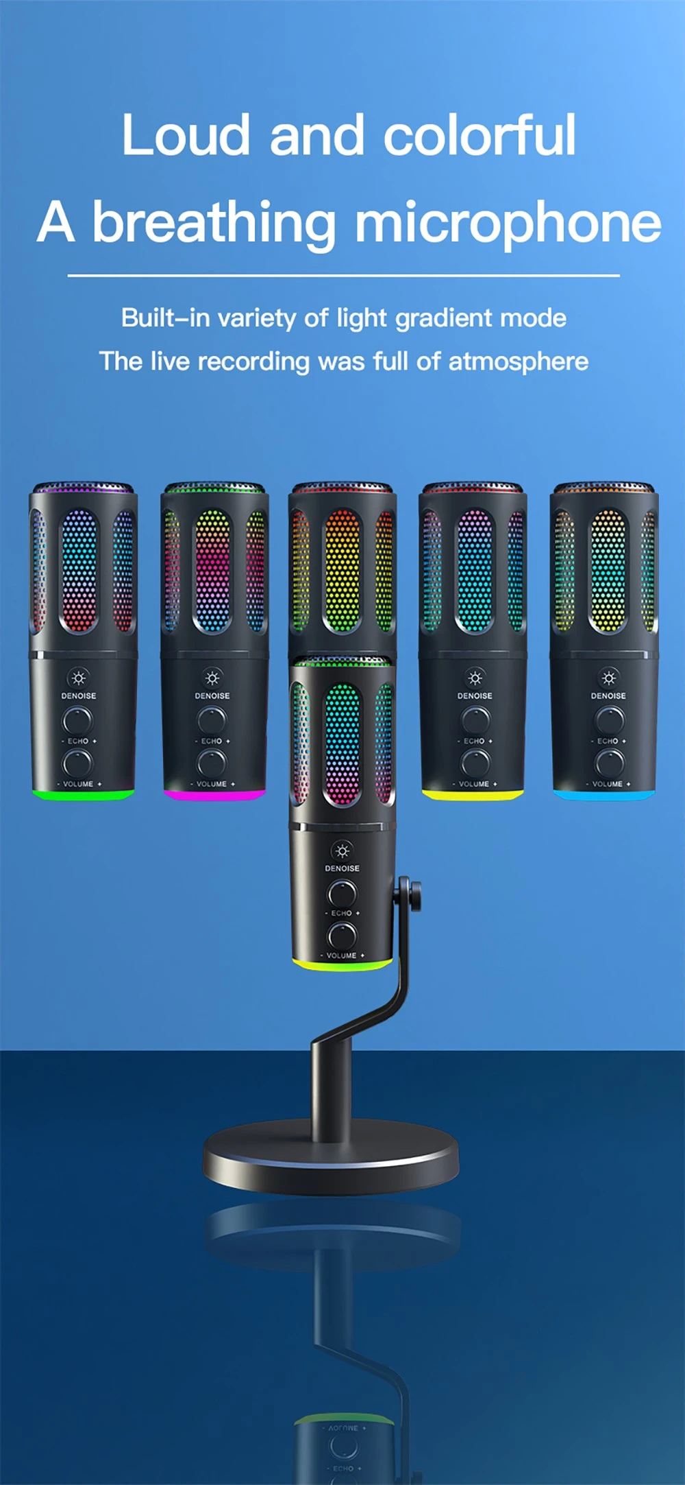 USB Plug and Play Desktop Microphone, RGB Lighting, Active Noise Reduction