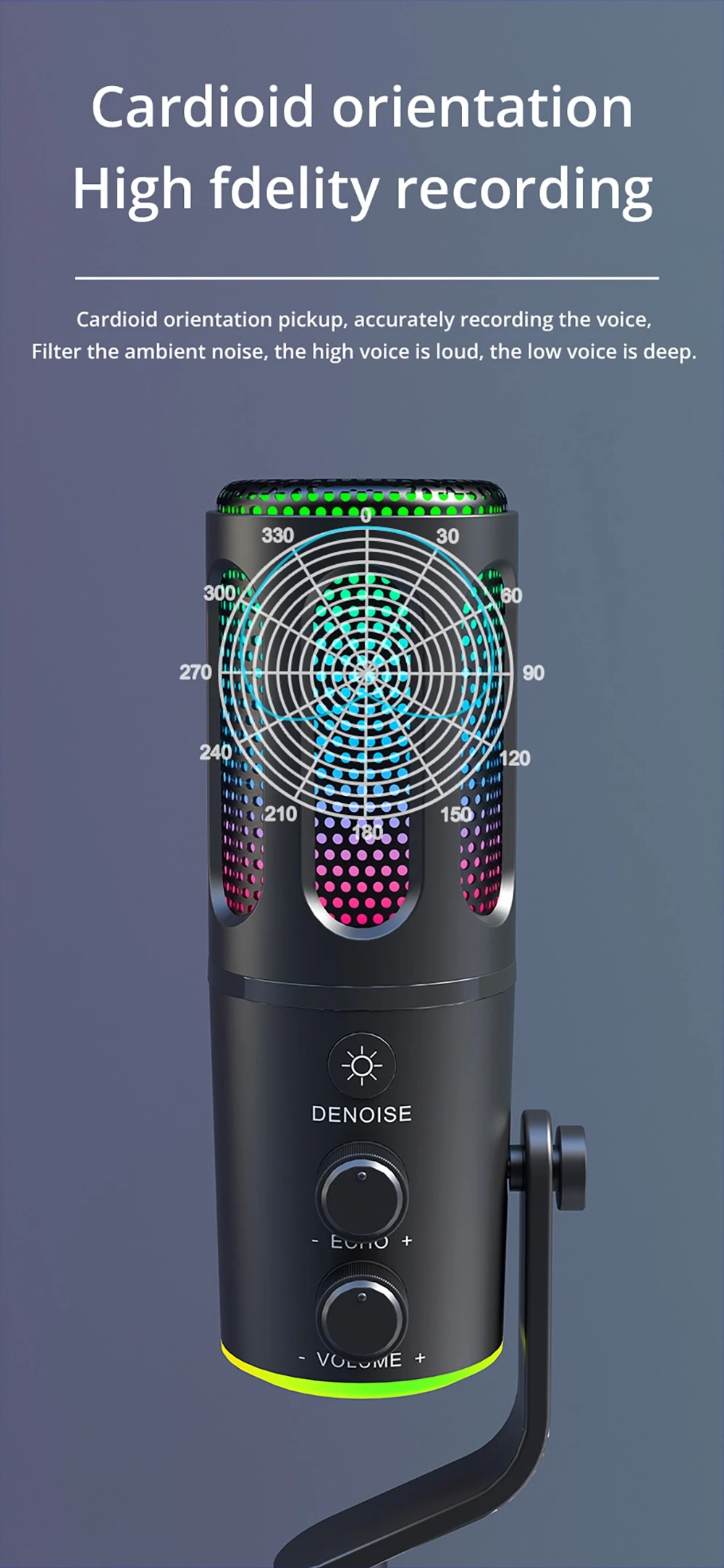 USB Plug and Play Desktop Microphone, RGB Lighting, Active Noise Reduction