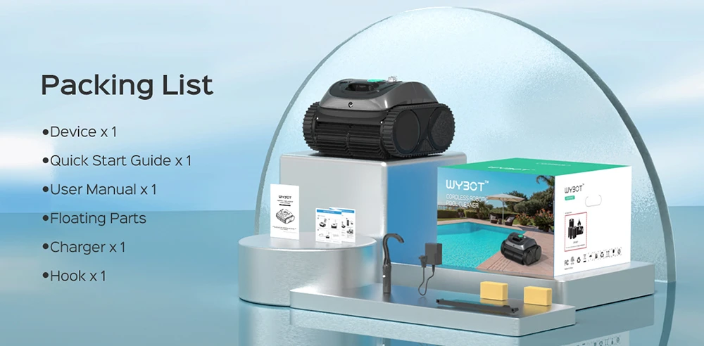 WYBOT C1 Cordless Robotic Pool Cleaner, 150min Runtime, Wall Climbing, Intelligent Route Planning, APP Control, for Pools up to 1,615 Sq.ft, Gray-green