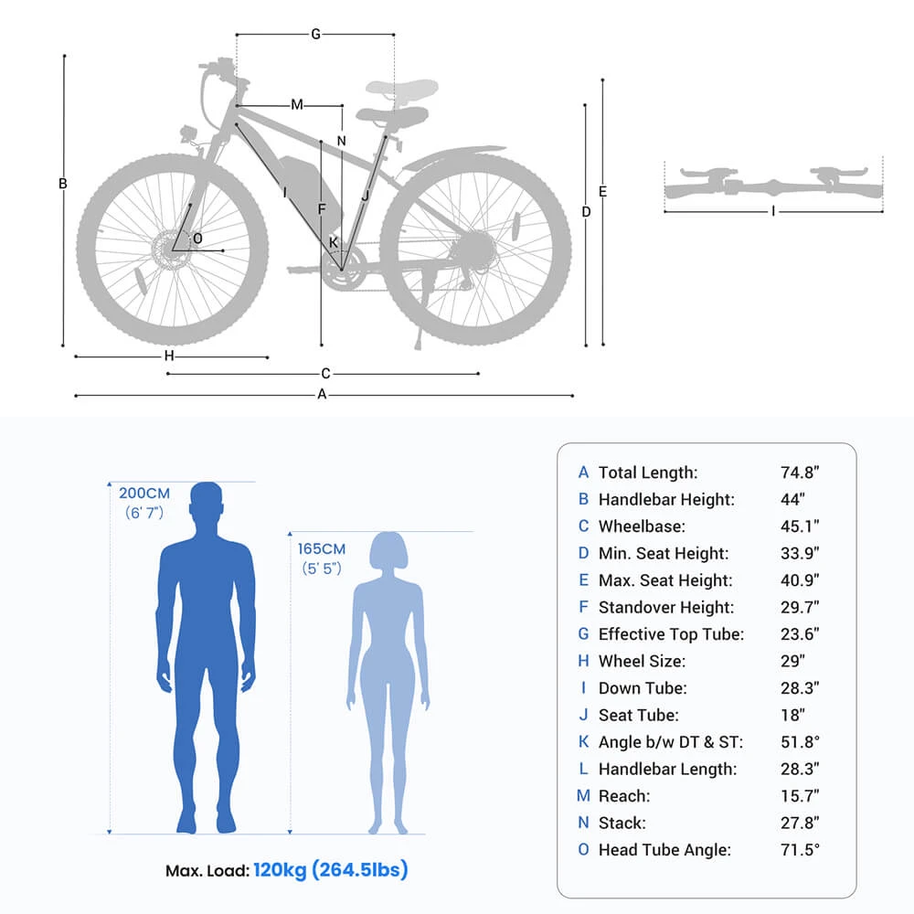 Bici elettrica Touroll U2, motore da 250 W, batteria da 48 V 15 Ah, pneumatici da 29 pollici, autonomia 150 km, freno a disco idraulico, forcella ammortizzata, cambio Shimano a 7 velocità.