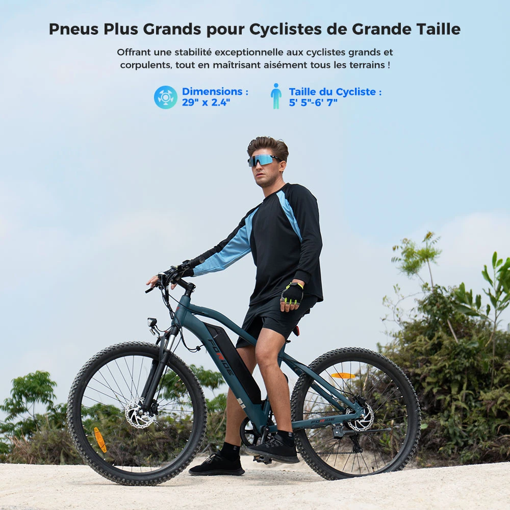 Foride Xtremer 3 Vélo électrique, moteur 250 W, batterie 48 V 12 Ah, pneus 29 x 2,4 pouces, vitesse maximale 25 km/h, autonomie maximale 120 km, freins à disque hydrauliques, suspension avec blocage, transmission Shimano 7 vitesses