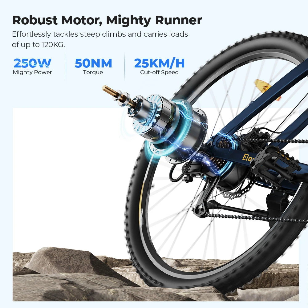 Eleglide Mopride 3 Bicicletă electrică, 250W Motor, 48V 12Ah Baterie, 29*,4 inch anvelope, 25km/h Viteză maximă, 120km Max Range, Braț hidraulic cu disc, Suspensie cu blocare, Shimano 7-Speed, LCD Display, Control al aplicației