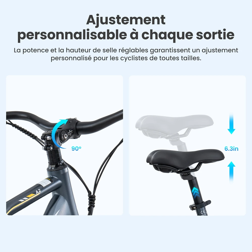 Touroll MA2 Vélo électrique, moteur central 250 W, batterie 36 V 13 Ah, pneus 27,5 pouces, vitesse maximale 25 km/h, autonomie maximale 100 km, frein à disque hydraulique, fourche à suspension avec blocage, transmission Shimano 7 vitesses - Marron