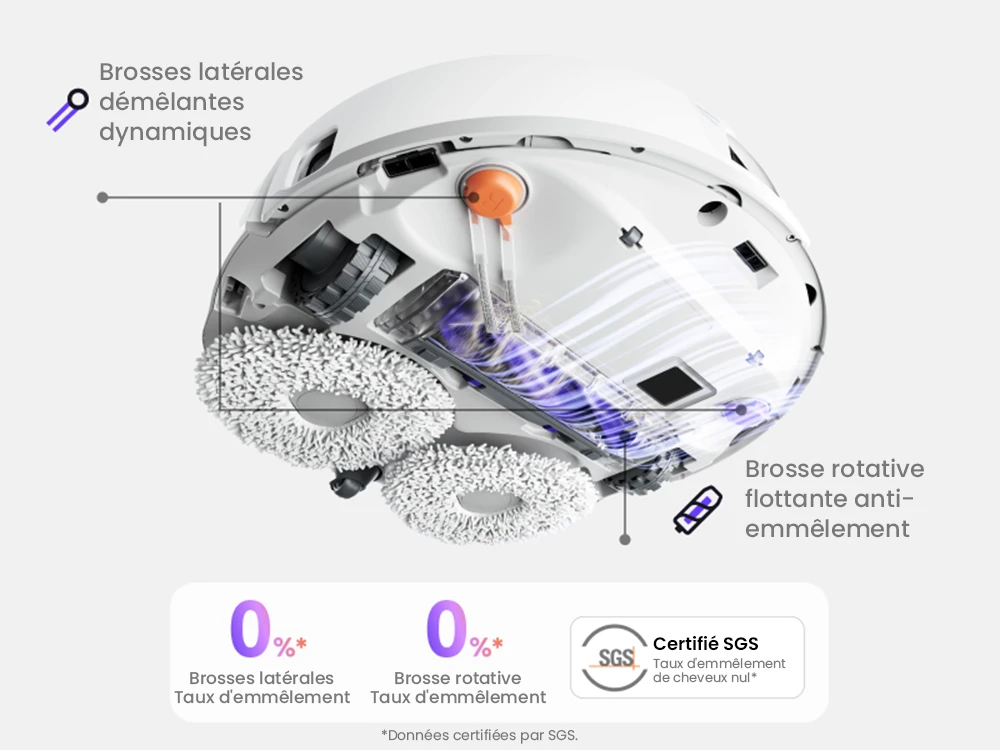 Aspirateur robot laveur NARWAL Freo Z10, anti-emmêlement, aspiration 15 000 Pa, s'adapte aux zones difficiles d'accès, autovidage, lavage et séchage à la serpillière, évite les obstacles, pour poils d'animaux et sols durs, blanc