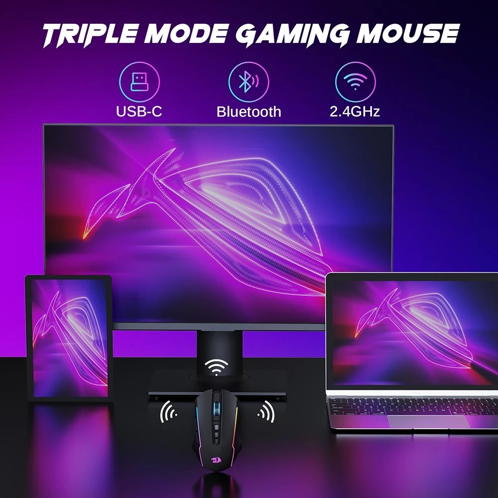 Refurbished Redragon M914-RGB BT/2.4G/Wied Triple Modes Gaming Mouse 10000 DPI with Rapid Fire Buttons - Black