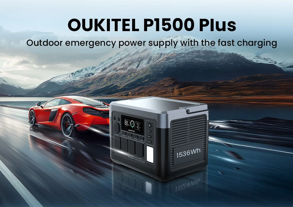 OUKITEL P1500 Plus Portable Power Station, 1800W 1536Wh Outdoor Generator, 4000 Cycles LiFePO4, APP Control