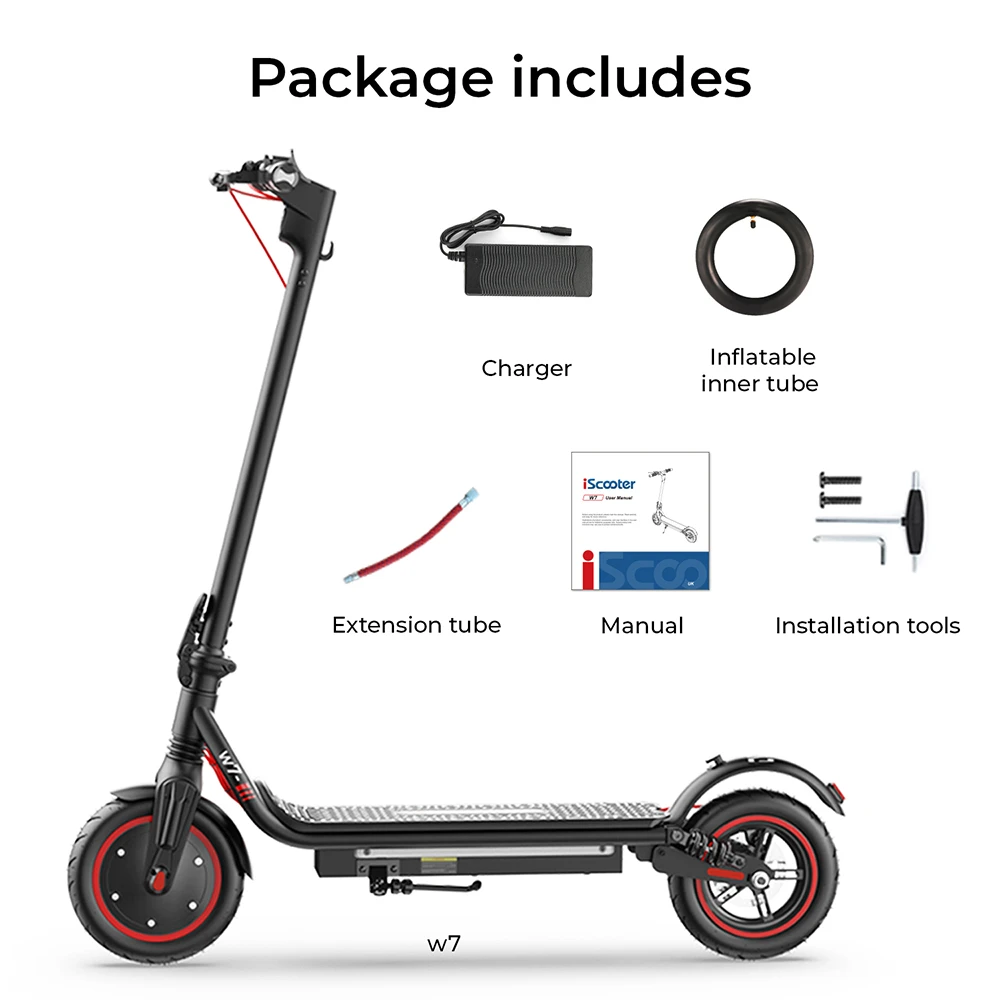 iScooter W7 Electric Scooter, 350W Motor, 42V 7.8AH Battery, 8.5-inch Inflatable Tire, 35km/h Max Speed, 30km Range, Disc Brake, Dual Shock Absorption, APP Control