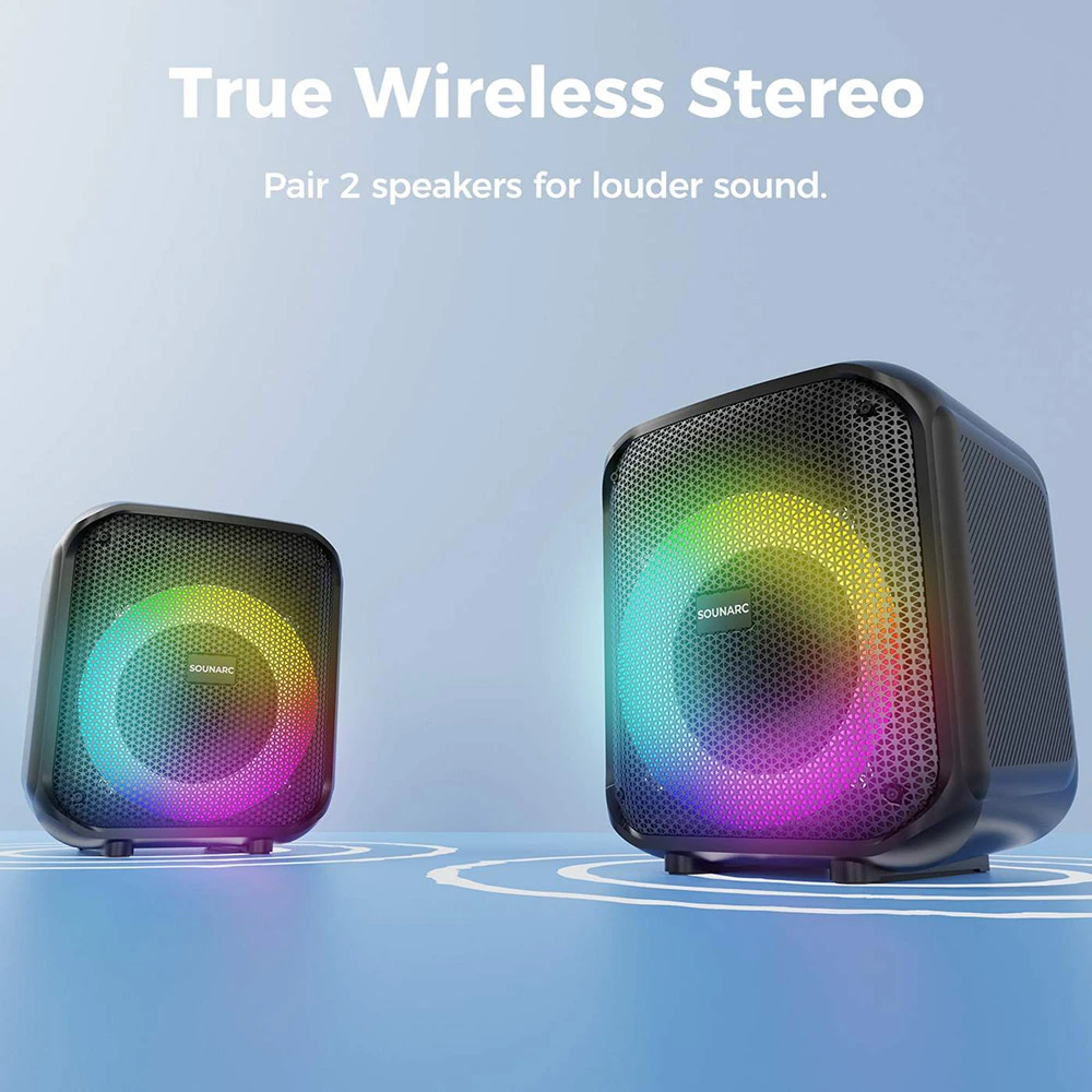 Sounarc L1 Party-Lautsprecher – Kompakte Leistung, endlose Partys 4 Die beat-synchronisierten Partylichter von Sounarc L1 im Einsatz.