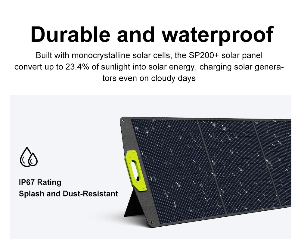 FOSSiBOT SP200 (Nouveau) 200W Panneau solaire pliable, Rendement cellulaire élevé 23,4%, Revêtement ETFE, Supports réglables pour maison, camping-car, camping, panne - Vert