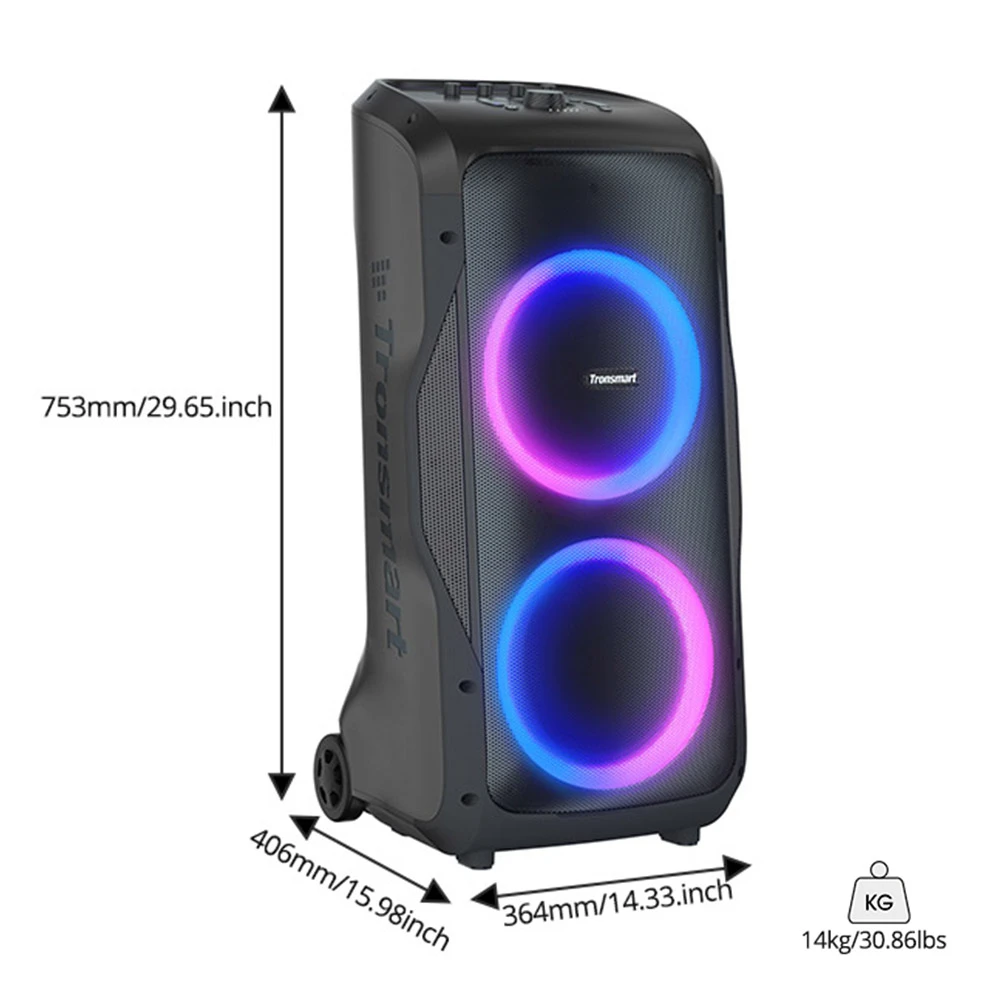 Tronsmart Halo 300 – Enceinte Party avec Entrées XLR, Guitare & Micro + Puissance 240W, LEDs Synchronisées, Autonomie 20H
