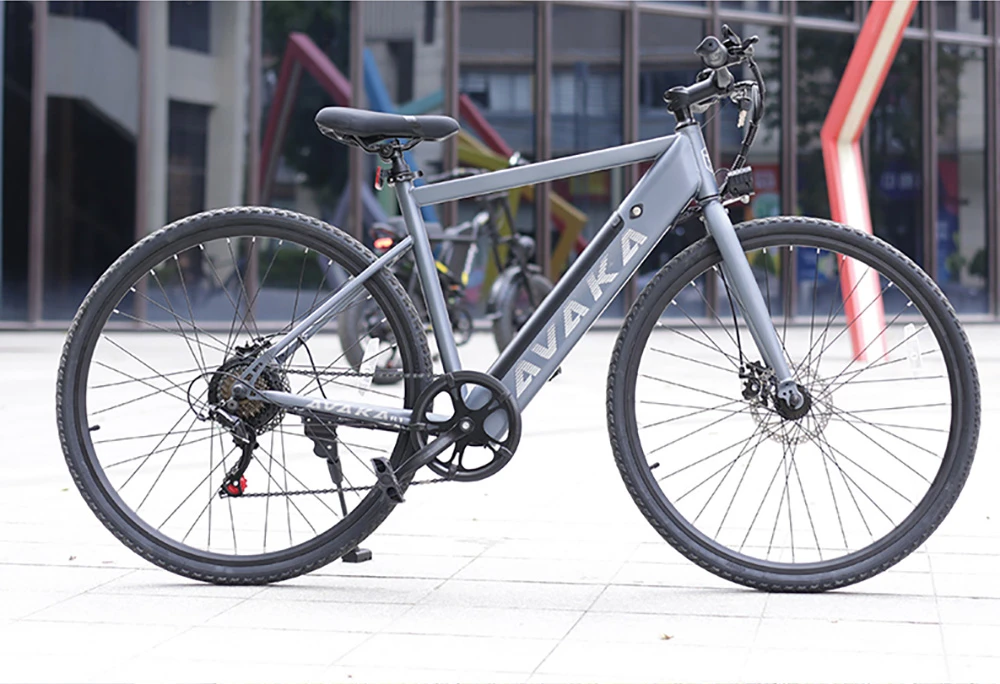 AVAKA R1 Electric Bike, 250W Motor, 36V 7.8Ah Battery, 700C Tires, Max Speed 32km/h, Max Range 45km, Mechanical Disc Brake, Shimano 7-Speed, Smart LCD Display - White
