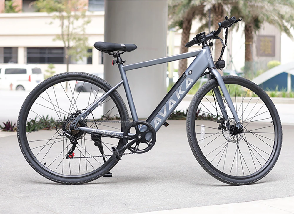 AVAKA R1 Electric Bike, 250W Motor, 36V 7.8Ah Battery, 700C Tires, Max Speed 32km/h, Max Range 45km, Mechanical Disc Brake, Shimano 7-Speed, Smart LCD Display - White