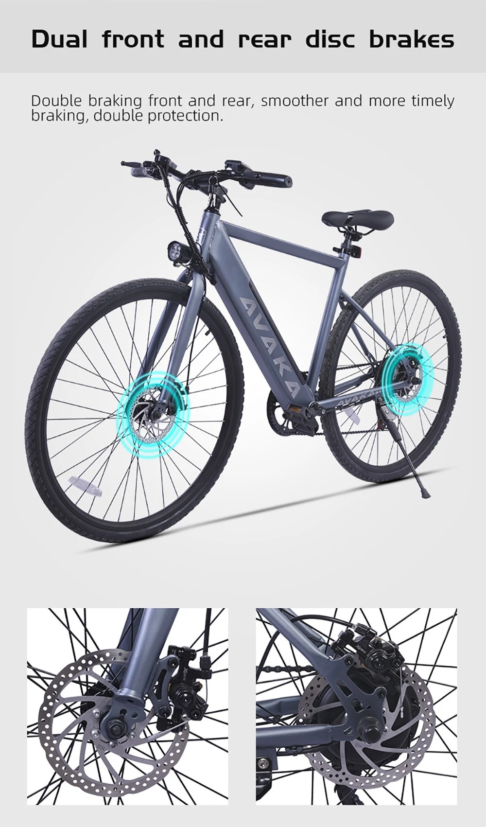 Bicicletta elettrica AVAKA R1, motore da 250 W, batteria da 36 V 7.8 Ah, pneumatici da 700 C, velocità massima 32 km/h, autonomia massima 45 km, freno a disco meccanico, Shimano a 7 velocità, display LCD intelligente - Bianco