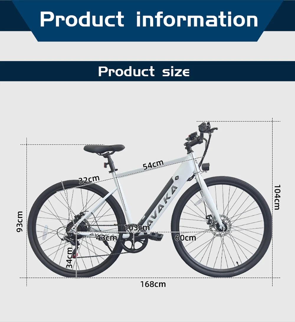 AVAKA R1 Electric Bike, 250W Motor, 36V 7.8Ah Battery, 700C Tires, Max Speed 32km/h, Max Range 45km, Mechanical Disc Brake, Shimano 7-Speed, Smart LCD Display - White