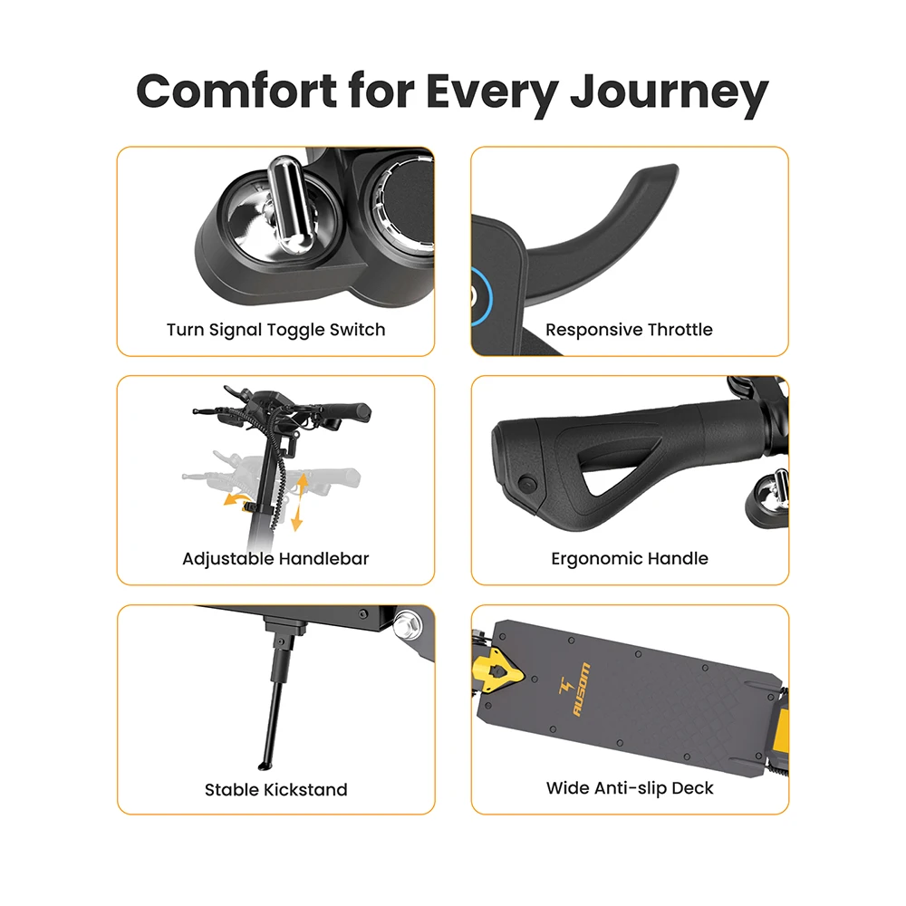 Ausom L1 Electric Scooter, 800W Motor, 48V 15.6Ah Battery, 10 inch Tires, 45km/h Max Speed, 70km Range, Front & Rear Disc Brakes, Dual Swingarm Suspension, NFC & Passcode Lock