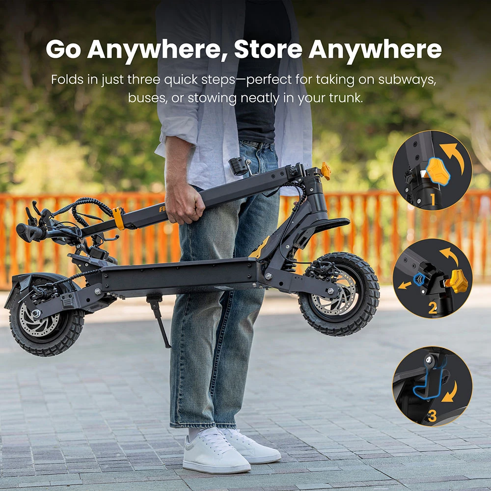 Ausom L1 Electric Scooter, 800W Motor, 48V 15.6Ah Battery, 10 inch Tires, 45km/h Max Speed, 70km Range, Front & Rear Disc Brakes, Dual Swingarm Suspension, NFC & Passcode Lock