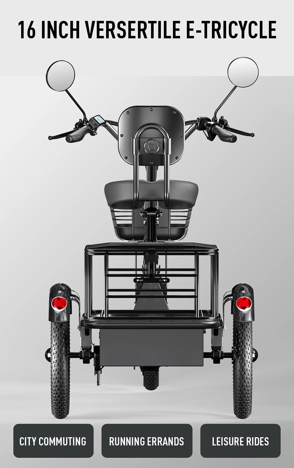 Cysum T1 Pro Electric Tricycle, 250W Motor, 48V 22Ah Battery, 16 x 2.3 Inch Tires, 25km/h Top Speed, 150km Range, Disc Brakes, LCD Display