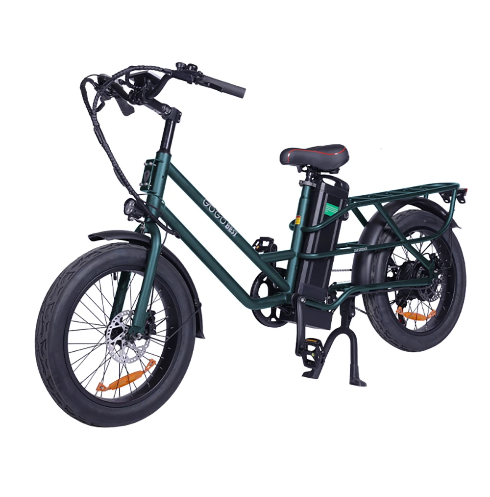 GOGOBEST GF200 Electric Bike, 500W Motor, 48V 15.6Ah Battery, 20 x 3.0 Inch Tires, Max Speed 45km/h, Max Range 80km, Mechanical Disc Brakes, Shimano 7-Speed, LCD Display - Green