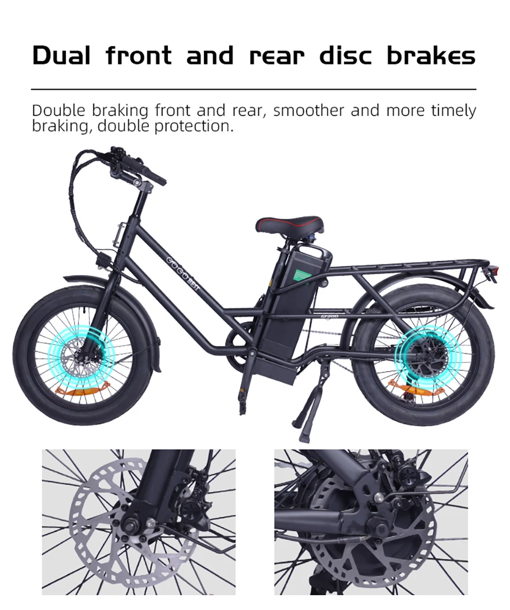 GOGOBEST GF200 Electric Bike, 500W Motor, 48V 15.6Ah Battery, 20 x 3.0 Inch Tires, Max Speed 45km/h, Max Range 80km, Mechanical Disc Brakes, Shimano 7-Speed, LCD Display - Green