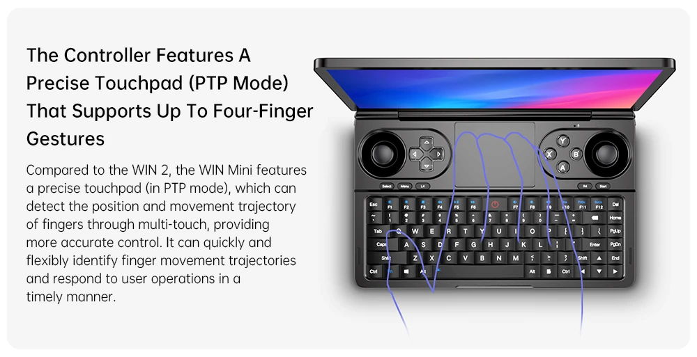 Console de jeu portable GPD WIN Mini (2025), écran 7'' 1920x1080, AMD Ryzen AI 9 HX 370 12 cœurs, fréquence max. 5,1 GHz, 120 Hz, 64 Go de RAM LPDDR5x, SSD 2 To, Wi-Fi 6E, Bluetooth 5.3, haut-parleurs hyper-linéaires, 1 port USB 4, 1 port USB 3.2 Type-C, 1 port USB Type-A, 1 port MicroSD - Noir, prise UE