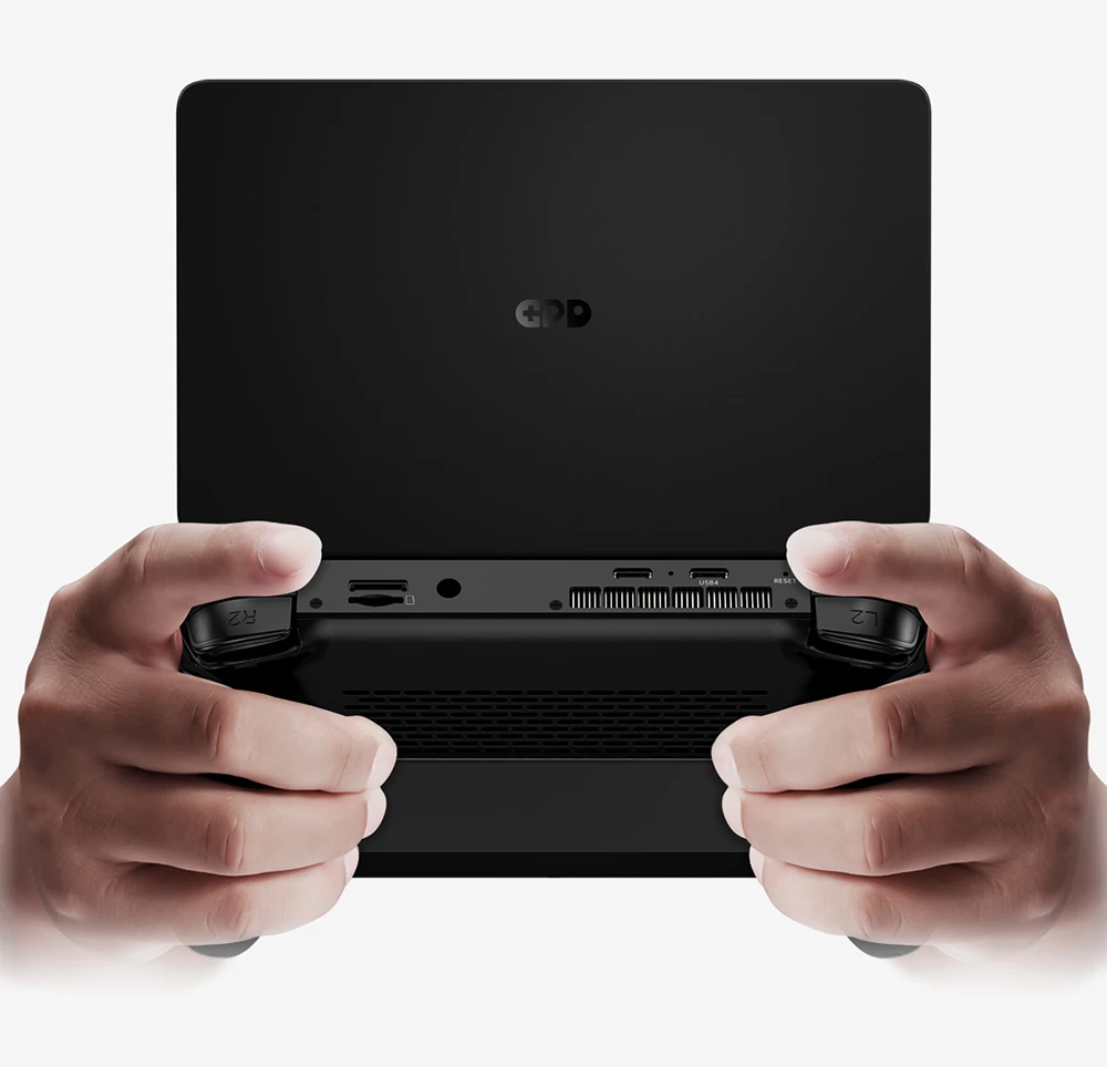 Console de jeu portable GPD WIN Mini (2025), écran 7'' 1920x1080, AMD Ryzen AI 9 HX 370 12 cœurs, fréquence max. 5,1 GHz, 120 Hz, 64 Go de RAM LPDDR5x, SSD 2 To, Wi-Fi 6E, Bluetooth 5.3, haut-parleurs hyper-linéaires, 1 port USB 4, 1 port USB 3.2 Type-C, 1 port USB Type-A, 1 port MicroSD - Noir, prise UE