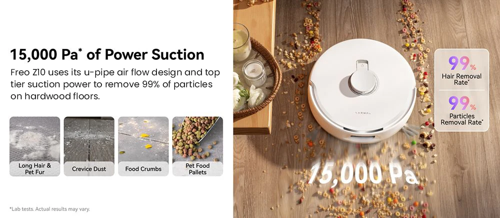 Robot aspirador y fregador NARWAL Freo Z10, antienredos, succión de 15,000 XNUMX Pa, se adapta a zonas de difícil acceso, autovaciado, frega y seca, evita obstáculos, para pelos de mascotas y suelos duros, color blanco