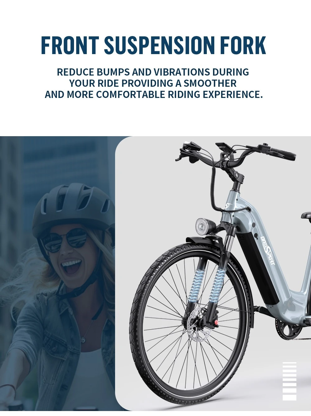 ONESPORT OT05 Pro Electric Bike, 250W Motor, 36V 22.5Ah Battery, 700*50C Tires, 25km/h Max Speed, 140km Range, Hydraulic Disc Brakes, Front Suspension Fork, Shimano 7-speed - Grey