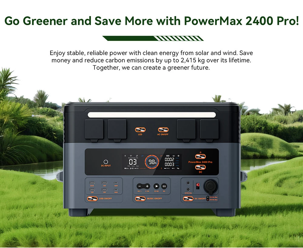 Oscal PowerMax2400 Pro Portable Power Station, 2016Wh 2400W Outdoor Generator, 3500+ Cycles LiFePO4, Dual Speakers, 0-80% in 1.2Hrs, Smart APP