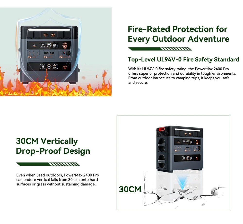 Oscal PowerMax2400 Pro Portable Power Station, 2016Wh 2400W Outdoor Generator, 3500+ Cycles LiFePO4, Dual Speakers, 0-80% in 1.2Hrs, Smart APP