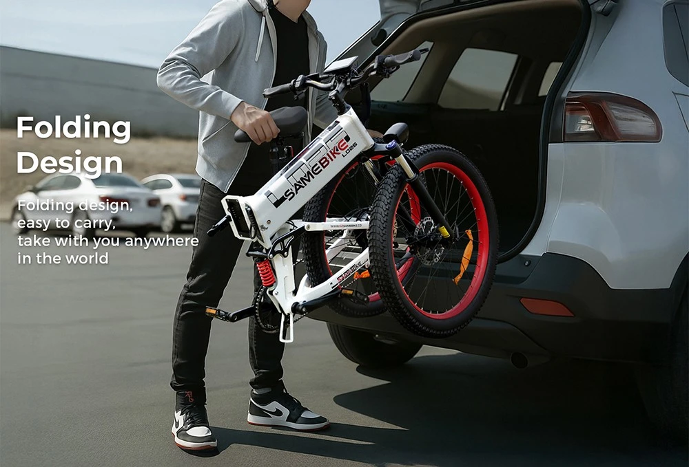 Vélo électrique Samebike LO26-Plus, moteur 1000 W, batterie 48 V 15 Ah, pneus 26 pouces, vitesse maximale 45 km/h, autonomie 100 km, freins à disque hydrauliques, double suspension réglable, Shimano 7 vitesses - Noir