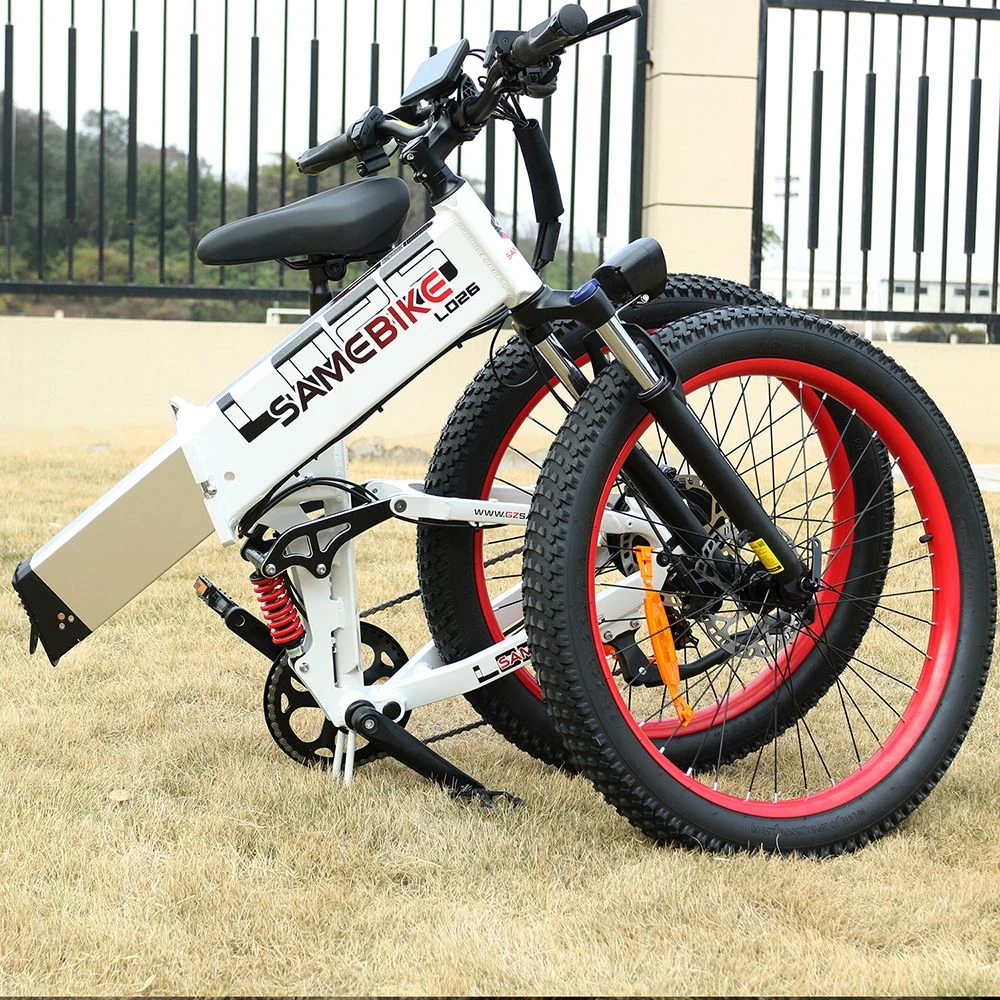 Vélo électrique Samebike LO26-Plus, moteur 1000 W, batterie 48 V 15 Ah, pneus 26 pouces, vitesse maximale 45 km/h, autonomie 100 km, freins à disque hydrauliques, double suspension réglable, Shimano 7 vitesses - Noir