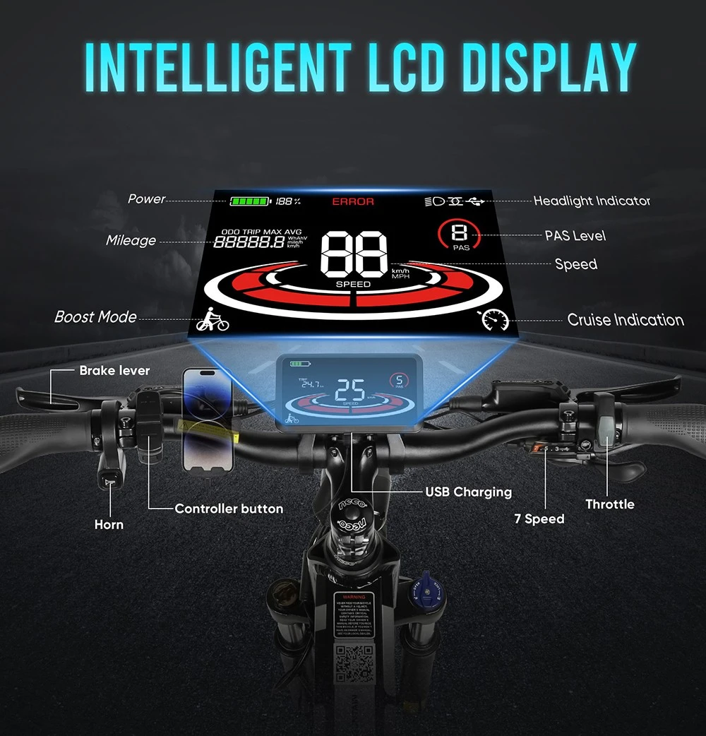 Vélo électrique Samebike LO26-Plus, moteur 1000 W, batterie 48 V 15 Ah, pneus 26 pouces, vitesse maximale 45 km/h, autonomie 100 km, freins à disque hydrauliques, double suspension réglable, Shimano 7 vitesses - Noir