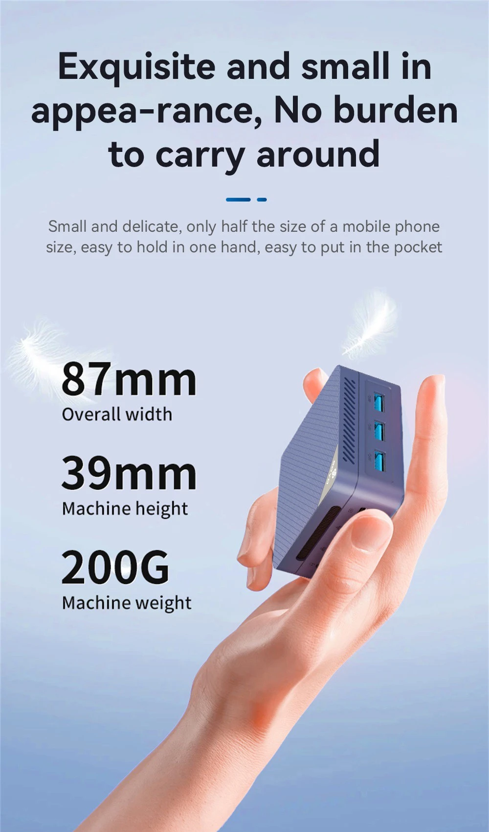 Mini PC SOYO M4, processeur Intel N150 4 cœurs, fréquence maximale : 3,6 GHz, 12 Go de RAM LPDDR5, SSD 512 Go, 2 ports HDMI + DP, triple écran 4K, Wi-Fi 5, Bluetooth 5.0, 3 ports USB 3.2, 1 port RJ45, 1 port Type-C, 1 port jack audio