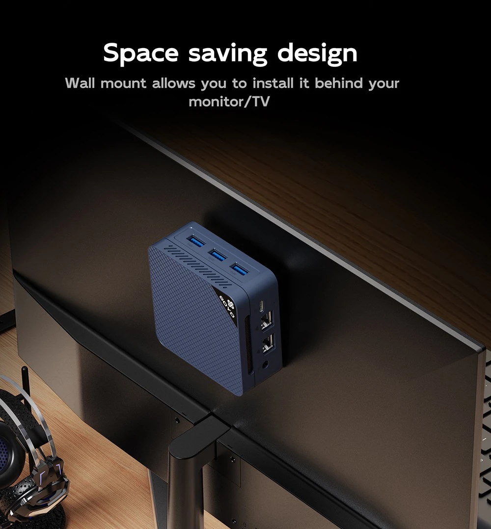 Mini PC SOYO M4, processeur Intel N150 4 cœurs, fréquence maximale : 3,6 GHz, 12 Go de RAM LPDDR5, SSD 512 Go, 2 ports HDMI + DP, triple écran 4K, Wi-Fi 5, Bluetooth 5.0, 3 ports USB 3.2, 1 port RJ45, 1 port Type-C, 1 port jack audio