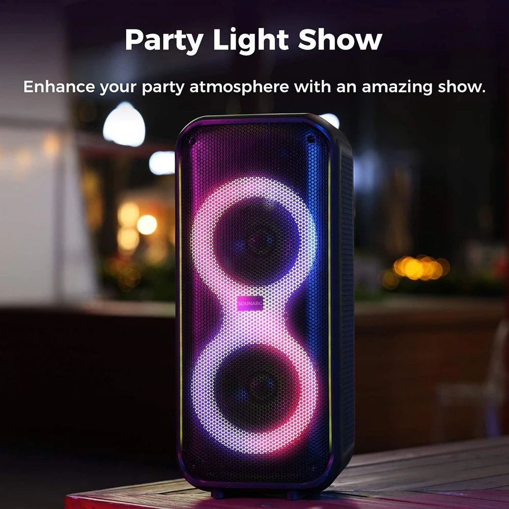 Sounarc L2 Demo - 80W снага и светла 1 Звучник за журке Sounarc L2 са укљученим RGB осветљењем.