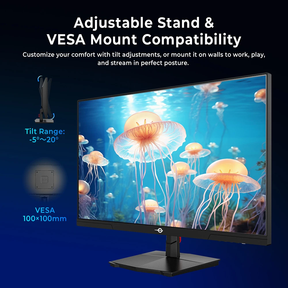 Màn hình chơi game TITAN ARMY P2718C, Màn hình IPS 27 inch 16:9 1920*1080, Tốc độ làm mới 144Hz, HDR10, Đồng bộ thích ứng, Ánh sáng xanh thấp & Không nhấp nháy, 99% sRGB, 6 chế độ kịch bản, Chân đế có thể điều chỉnh, Hỗ trợ giá đỡ VESA, 1*HDMI 1.4, 1*DP 1.2