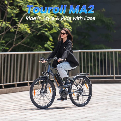 Touroll MA2 Electric Bike, 250W Mid-Drive Motor, 36V 13Ah Battery, 27.5” Tires, 25km/h Max Speed, 100km Max Range, Hydraulic Disc Brake, Suspension Fork with Lockout, Shimano 7-speed - Grey