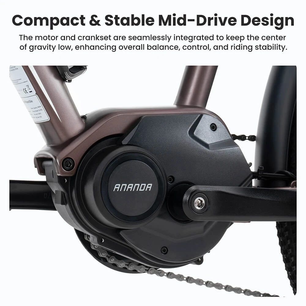 Touroll MA2 Electric Bike, 250W Mid-Drive Motor, 36V 13Ah Battery, 27.5” Tires, 25km/h Max Speed, 100km Max Range, Hydraulic Disc Brake, Suspension Fork with Lockout, Shimano 7-speed - Grey