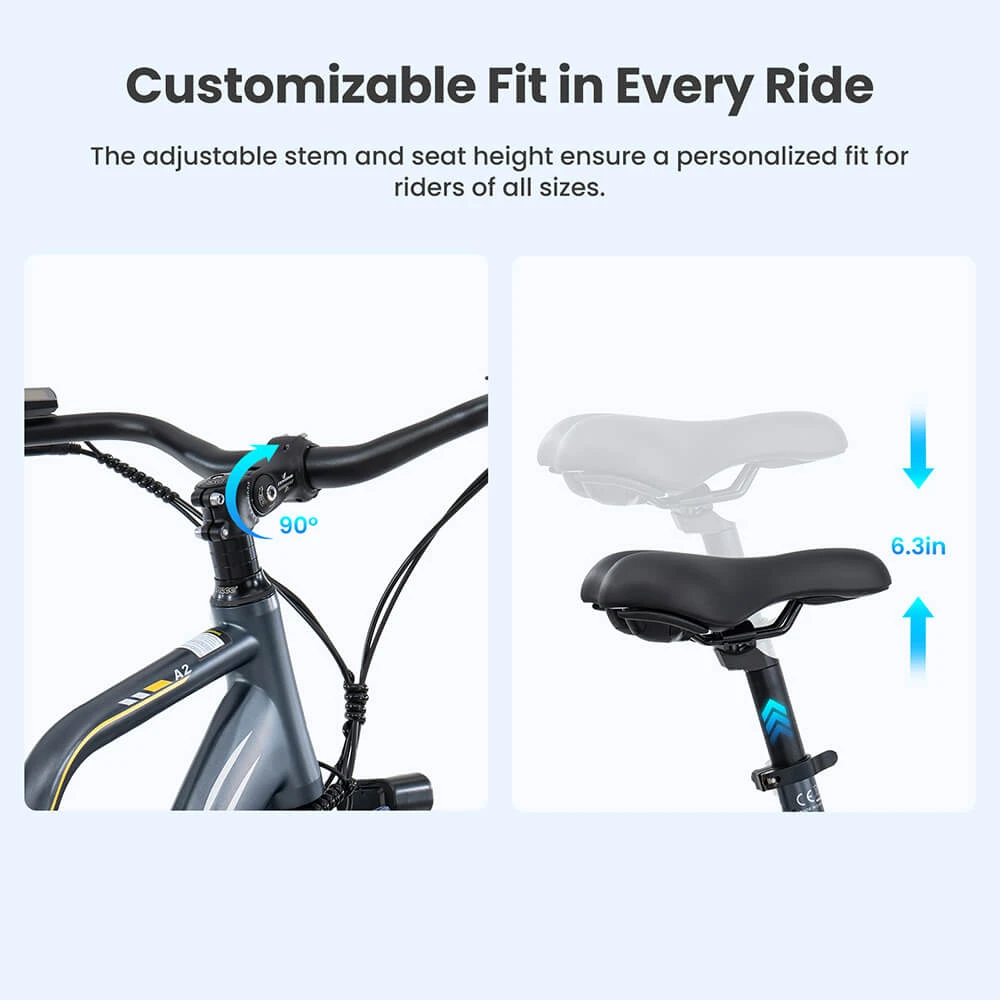 Touroll MA2 Electric Bike, 250W Mid-Drive Motor, 36V 13Ah Battery, 27.5” Tires, 25km/h Max Speed, 100km Max Range, Hydraulic Disc Brake, Suspension Fork with Lockout, Shimano 7-speed - Grey