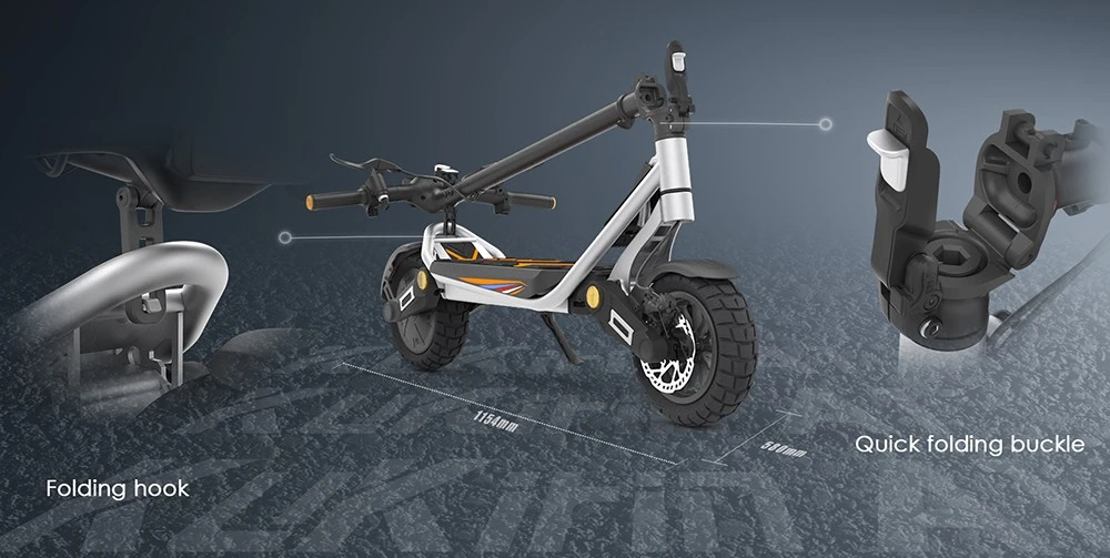 Trottinette électrique pliable Kukirin A1, moteur 800 W, batterie 48 V 13 Ah, pneus 10 pouces à chambre à air, vitesse maximale 45 km/h, autonomie 45 km, freins à disque avant et arrière, suspensions avant et arrière