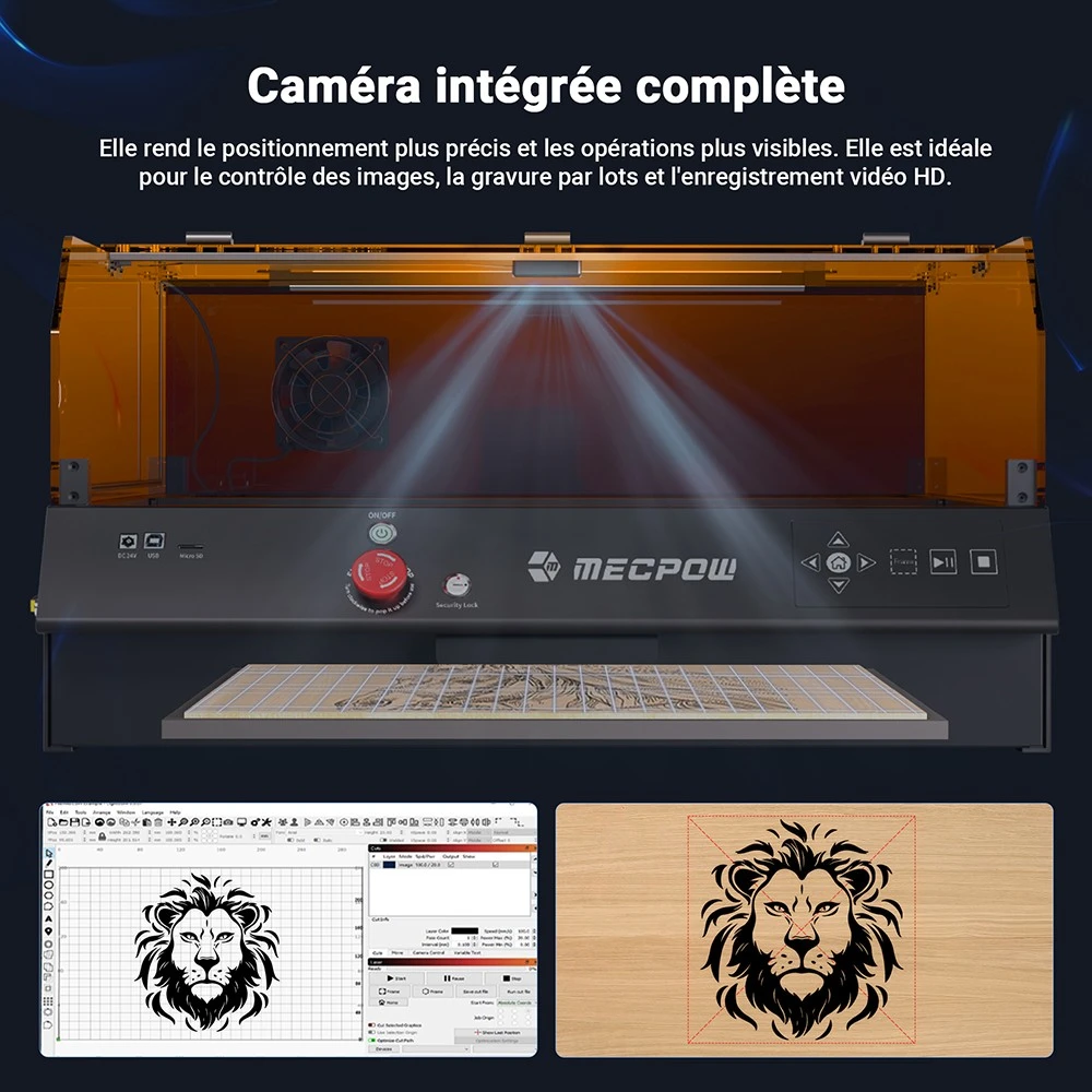 Mecpow X4 Pro 40W Graveur Laser, Classe 1 FDA, Avec Caméra, 400*398mm