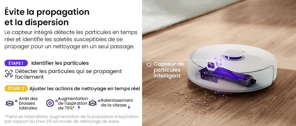 Aspirateur robot laveur NARWAL Freo Z10, anti-emmêlement, aspiration 15 000 Pa, s'adapte aux zones difficiles d'accès, autovidage, lavage et séchage à la serpillière, évite les obstacles, pour poils d'animaux et sols durs, blanc