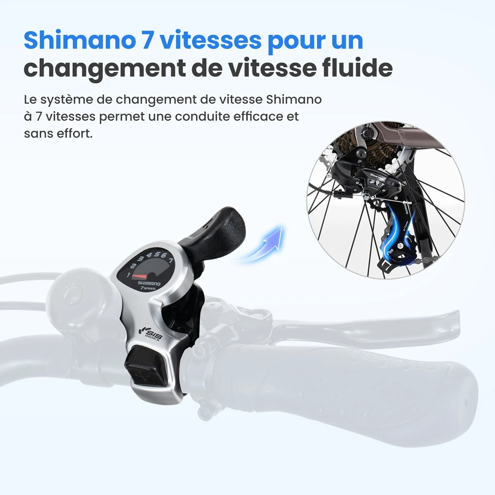 Touroll MA2 Vélo électrique, moteur central 250 W, batterie 36 V 13 Ah, pneus 27,5 pouces, vitesse maximale 25 km/h, autonomie maximale 100 km, frein à disque hydraulique, fourche à suspension avec blocage, transmission Shimano 7 vitesses - Marron