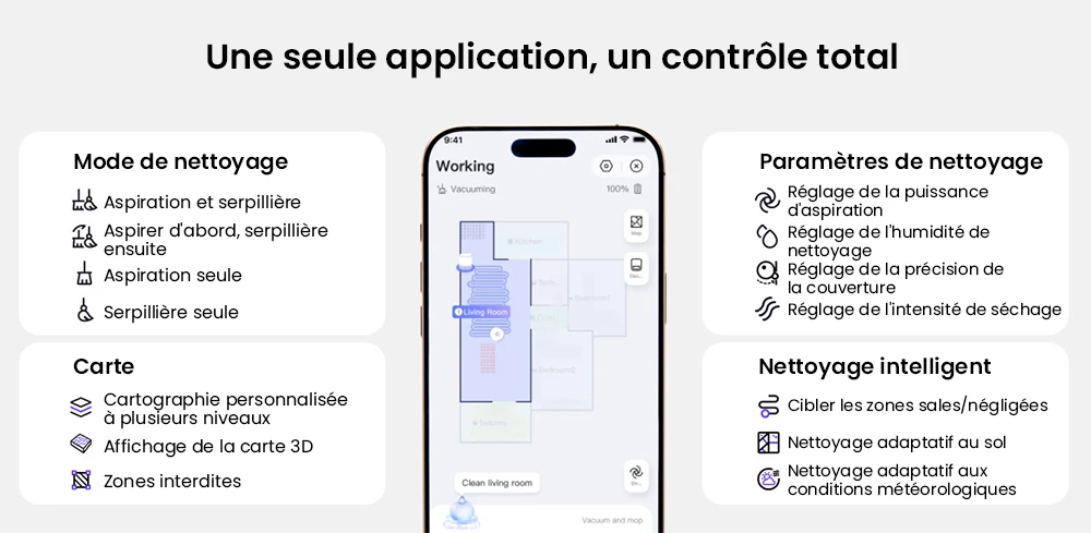 Aspirateur robot laveur NARWAL Freo Z10, anti-emmêlement, aspiration 15 000 Pa, s'adapte aux zones difficiles d'accès, autovidage, lavage et séchage à la serpillière, évite les obstacles, pour poils d'animaux et sols durs, blanc