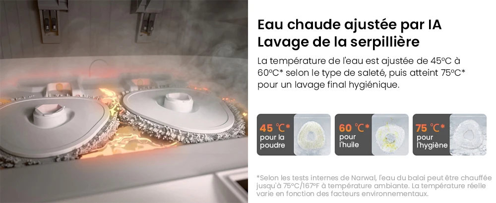 Aspirateur robot laveur NARWAL Freo Z10, anti-emmêlement, aspiration 15 000 Pa, s'adapte aux zones difficiles d'accès, autovidage, lavage et séchage à la serpillière, évite les obstacles, pour poils d'animaux et sols durs, blanc